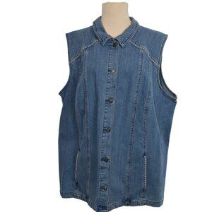 Vintage Liz & Me Signature Blue Jean Vest Embroidered